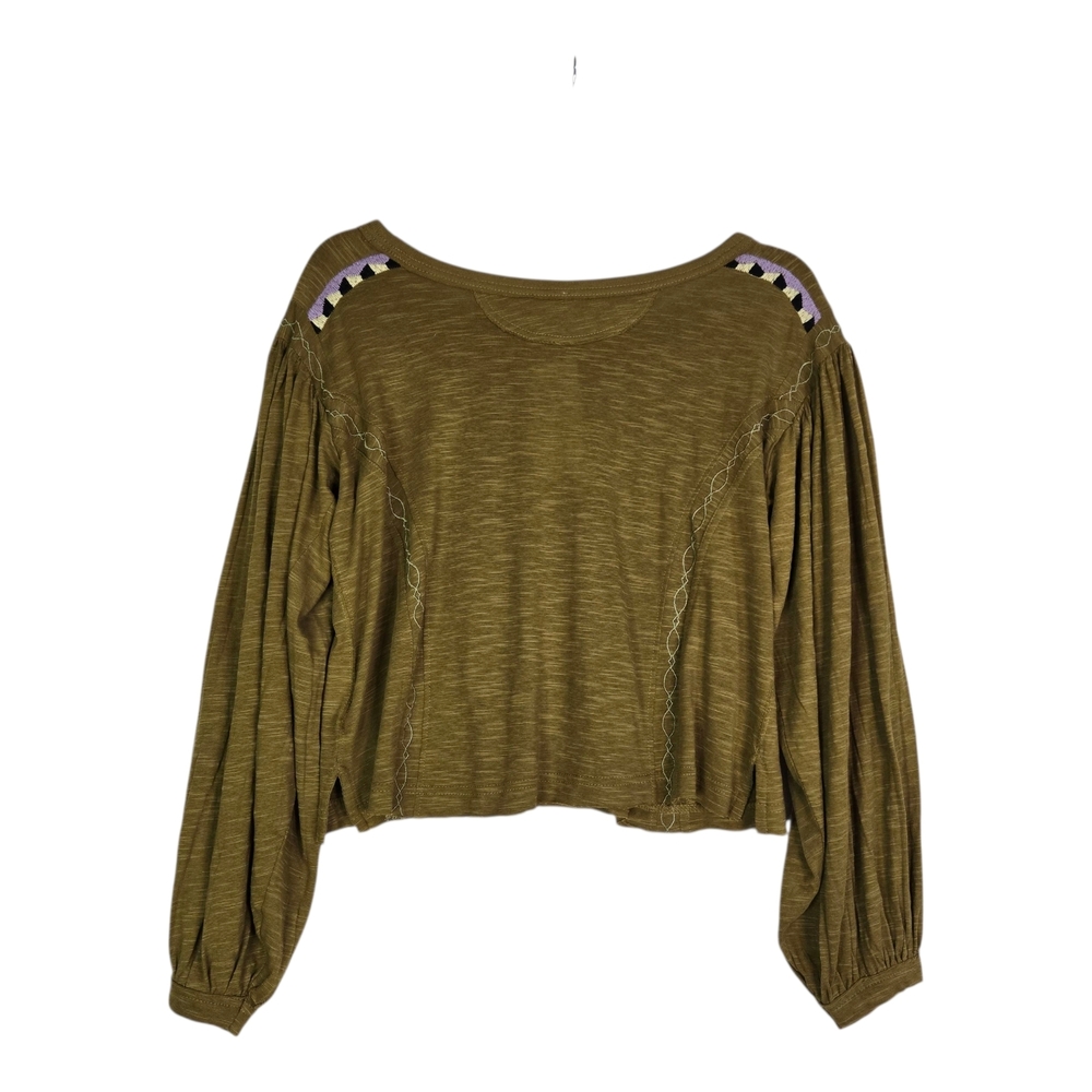 Free People Women's XS Olive Moss Embroidered Long Sleeve Crop Top - Picture 9 of 13